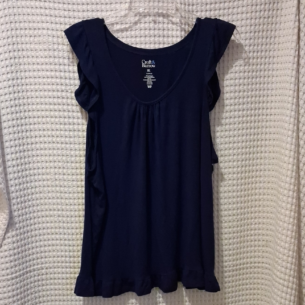 Croft & Barrow Women's Navy Ruffle Pajama Top 2X